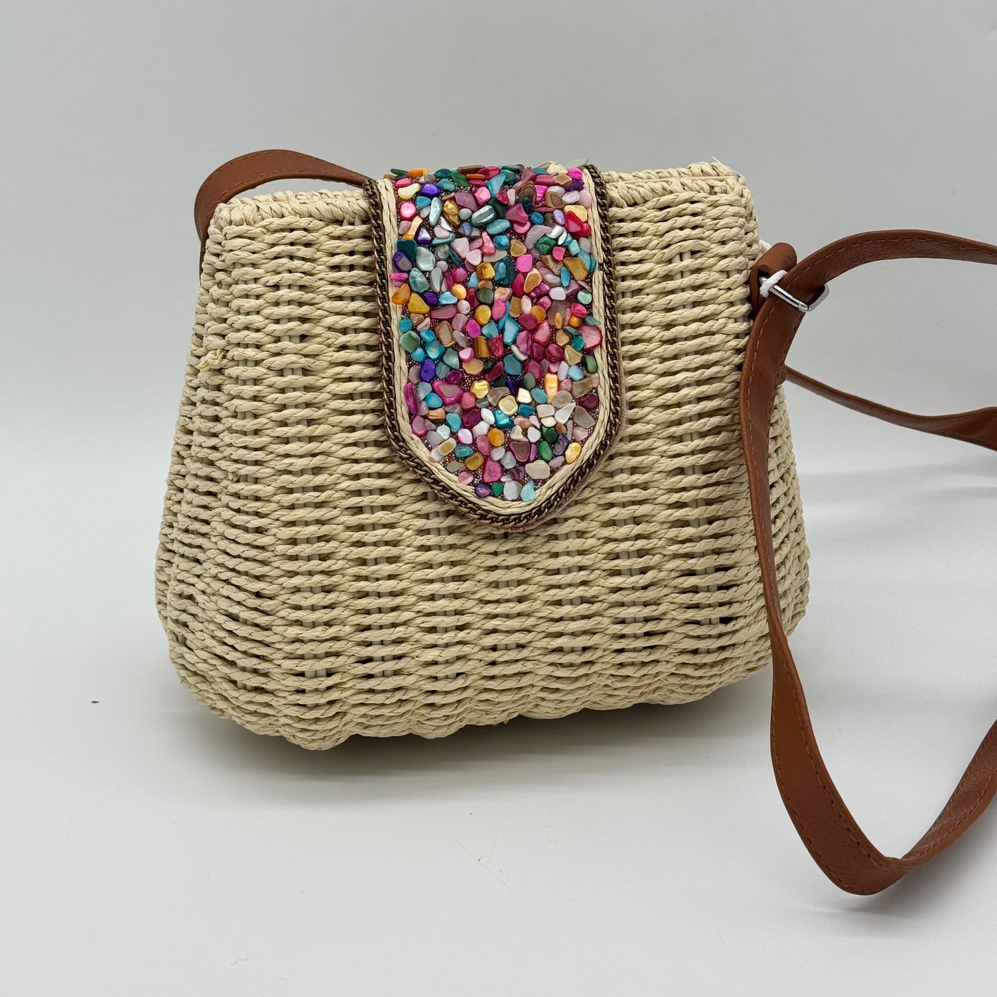 Straw Beaded Crossbody Bag
