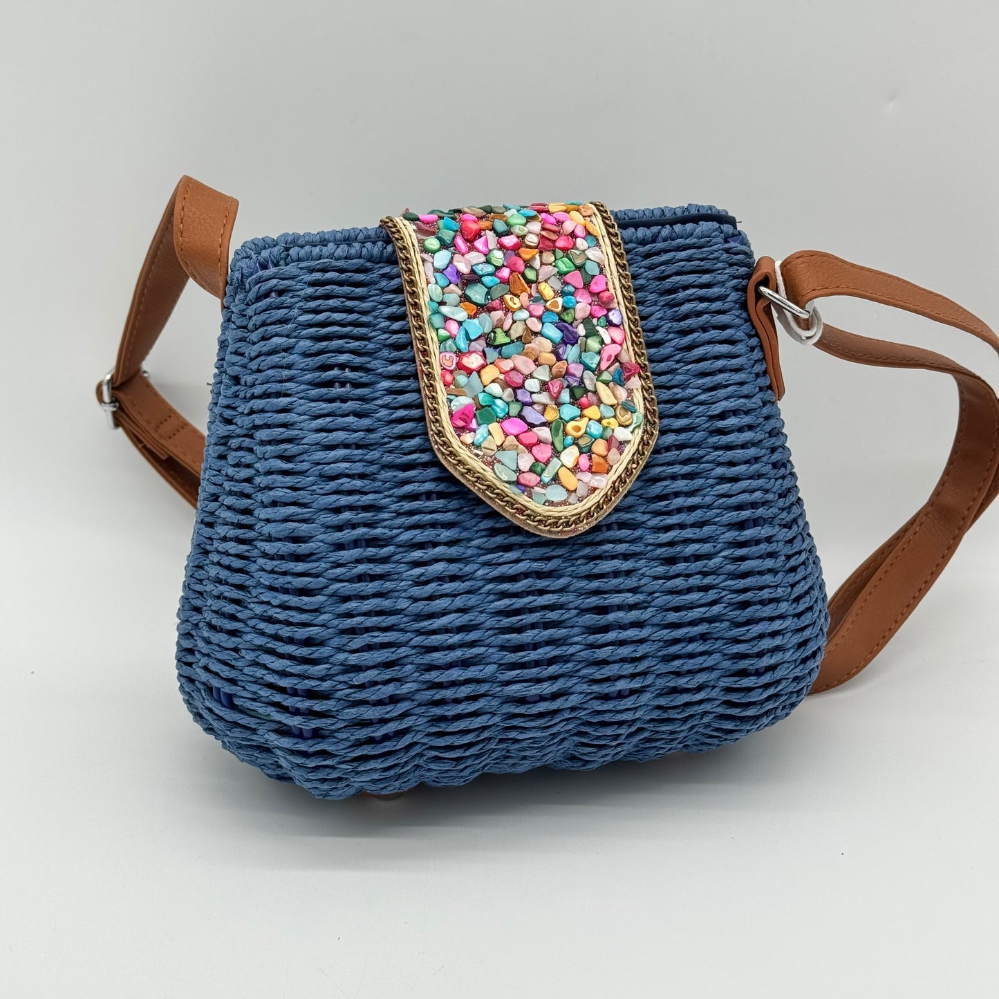 Straw Beaded Crossbody Bag