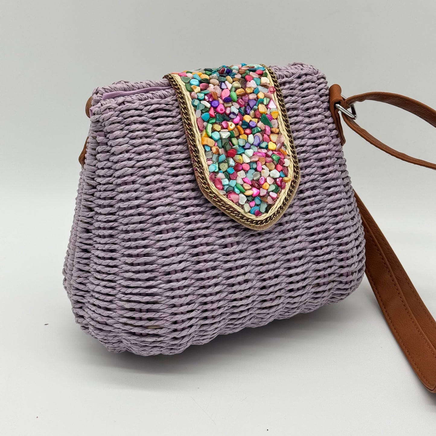 Straw Beaded Crossbody Bag