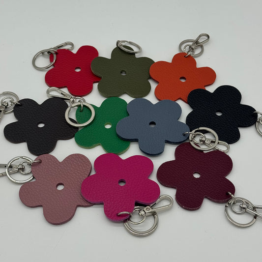 Leather Flower Bag Charm Keyring