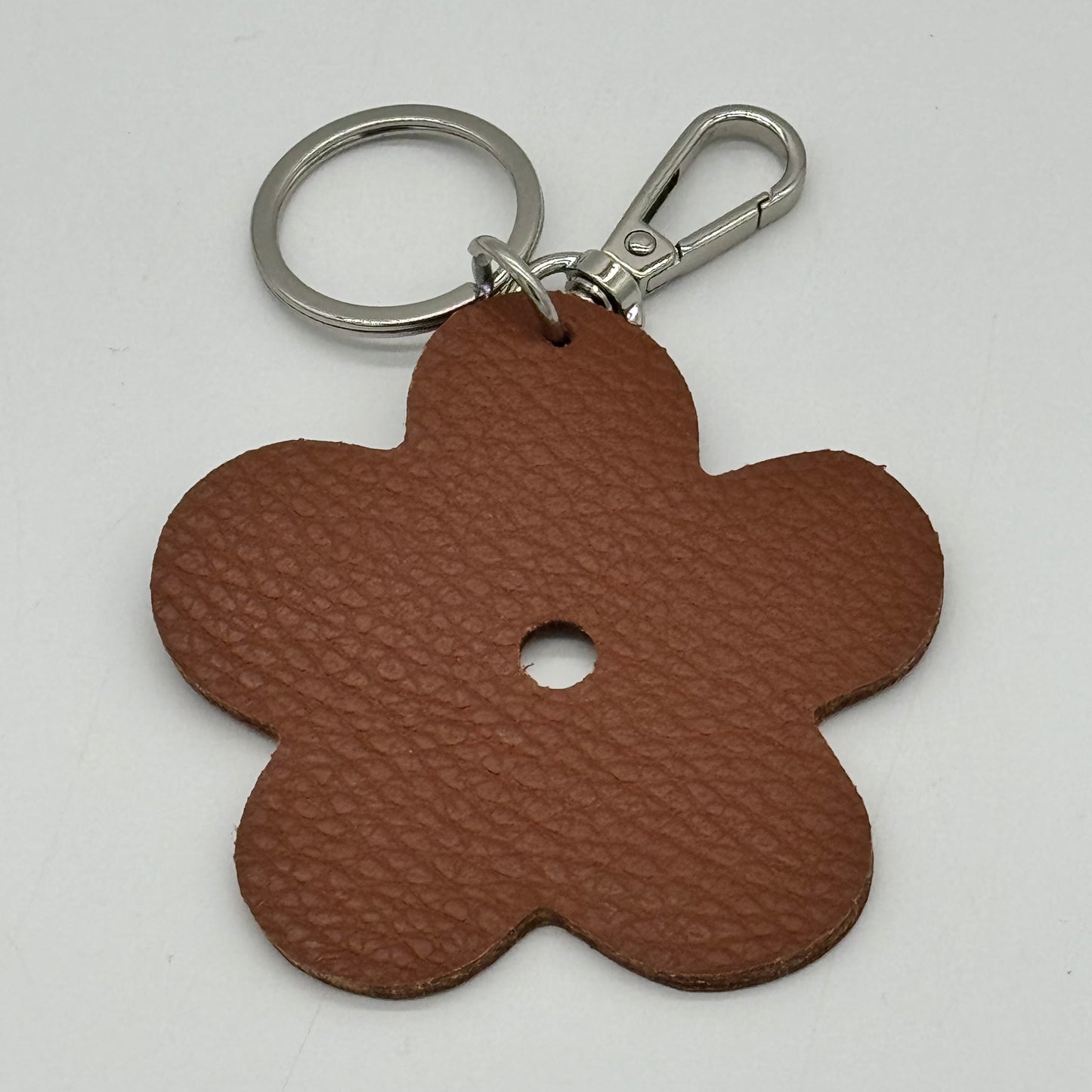 Leather Flower Bag Charm Keyring