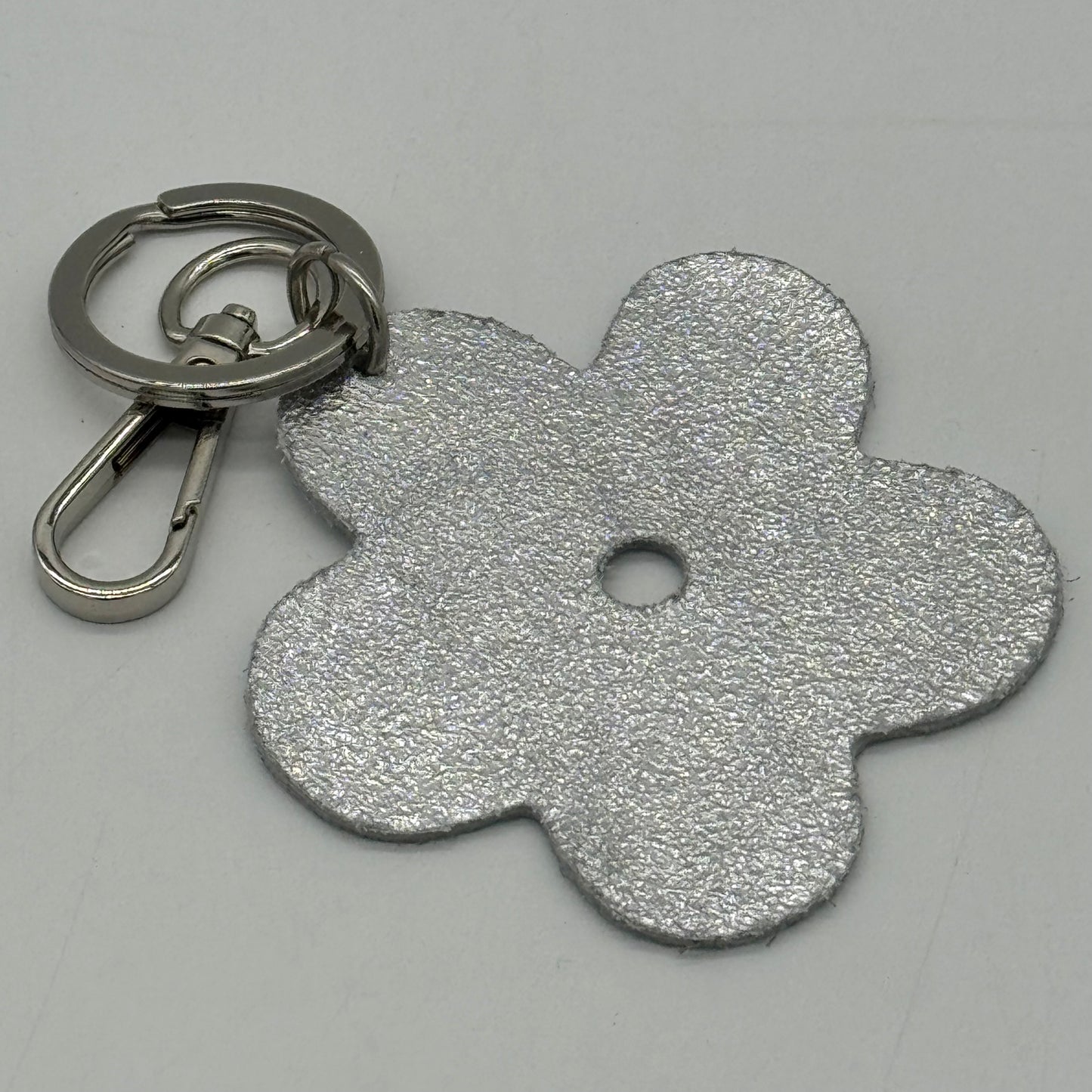 Leather Flower Bag Charm Keyring