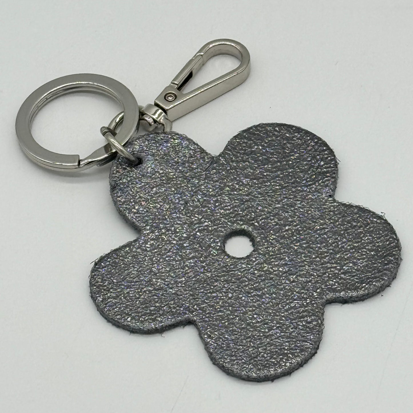 Leather Flower Bag Charm Keyring