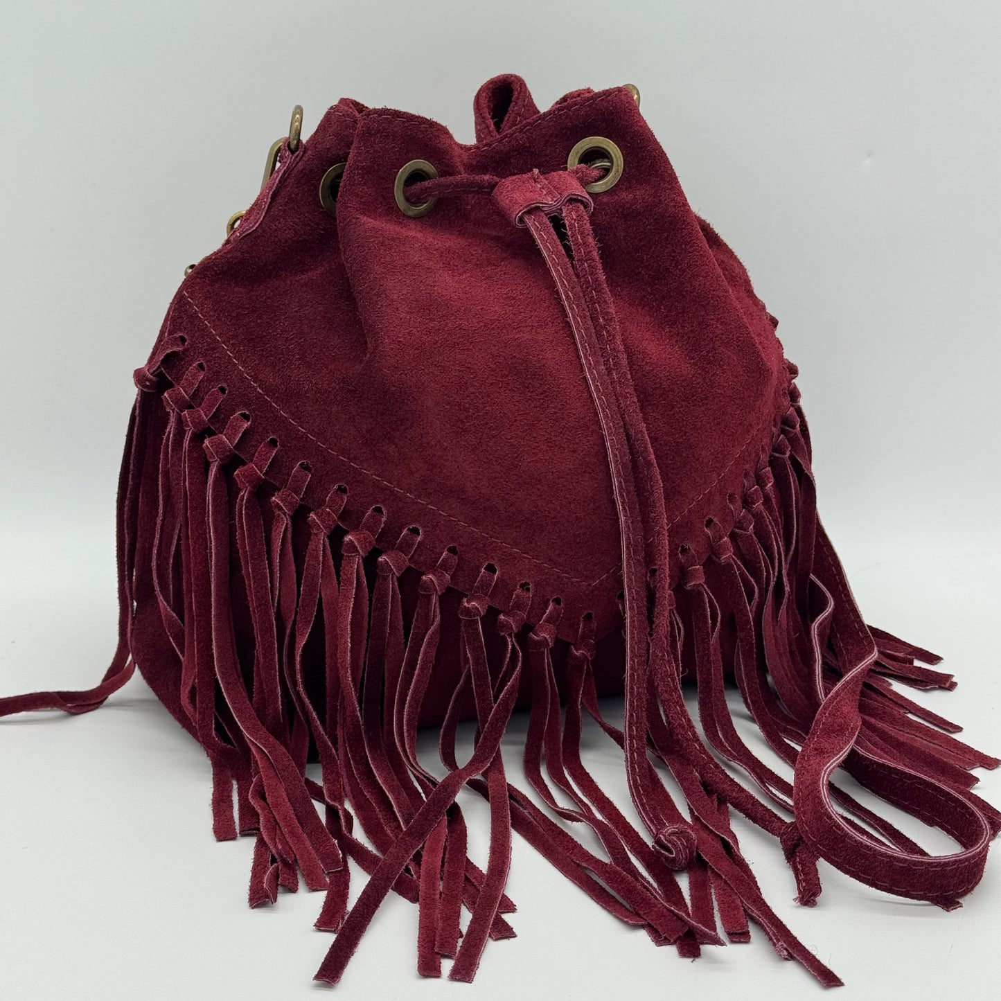 Suede Fringing Duffle Crossbody Bag