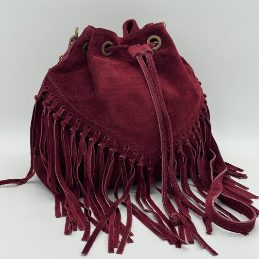 Suede Fringing Duffle Crossbody Bag