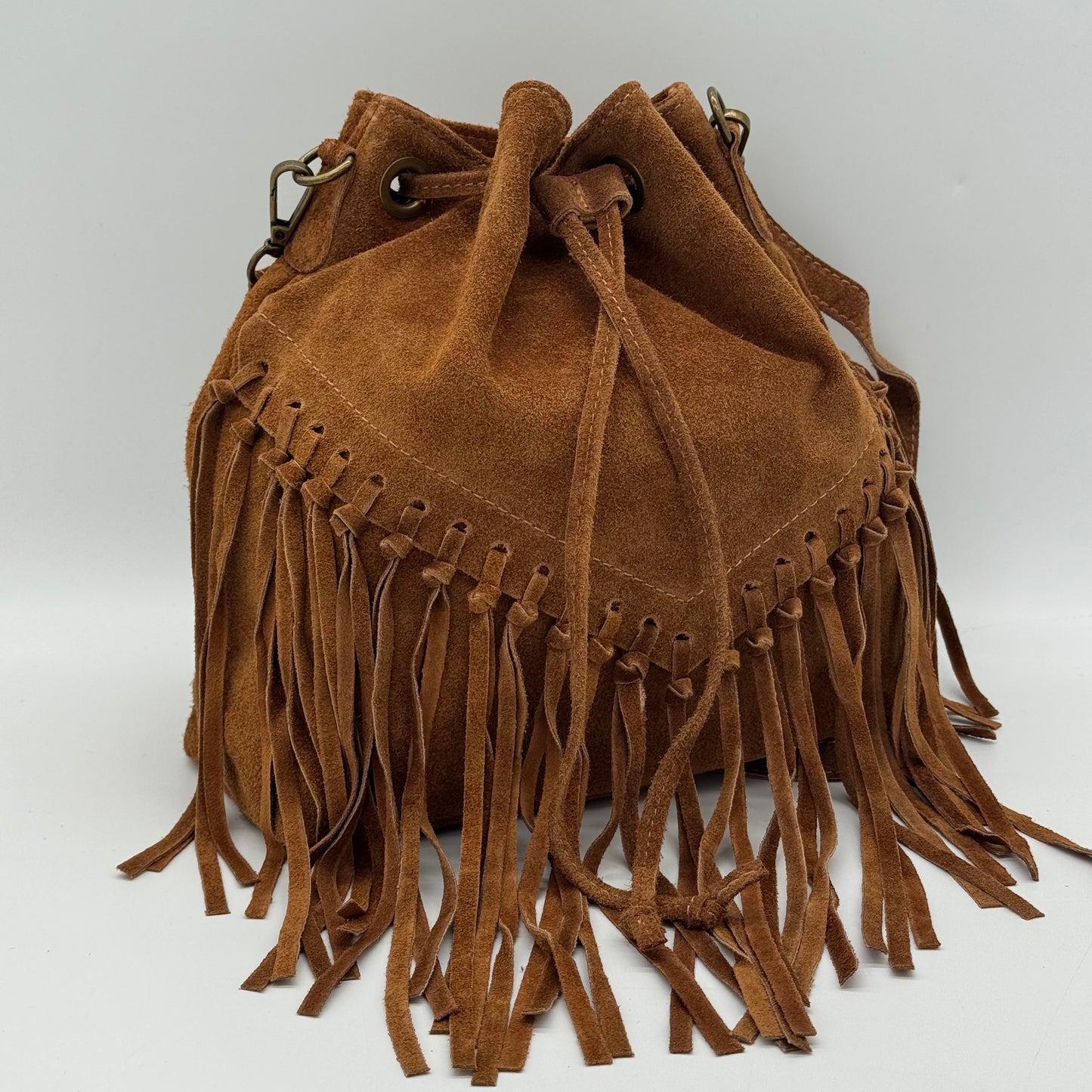 Suede Fringing Duffle Crossbody Bag
