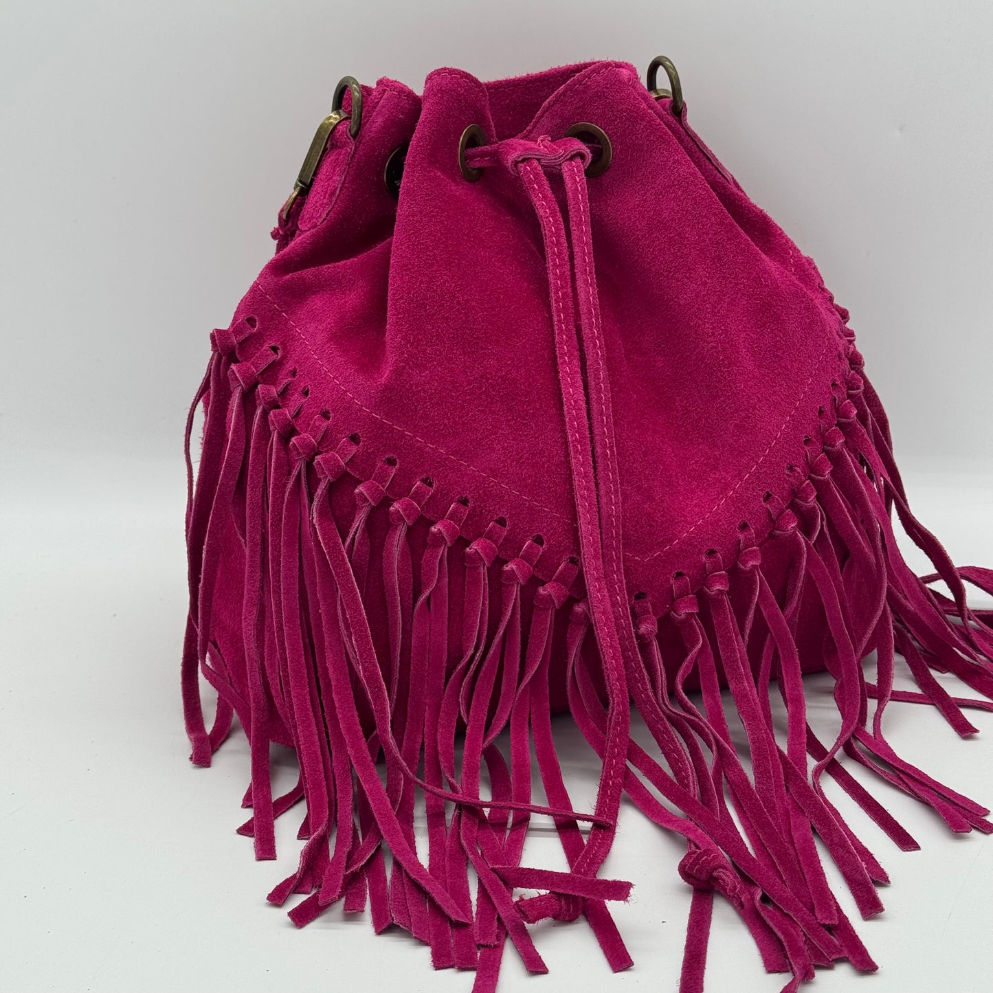 Suede Fringing Duffle Crossbody Bag
