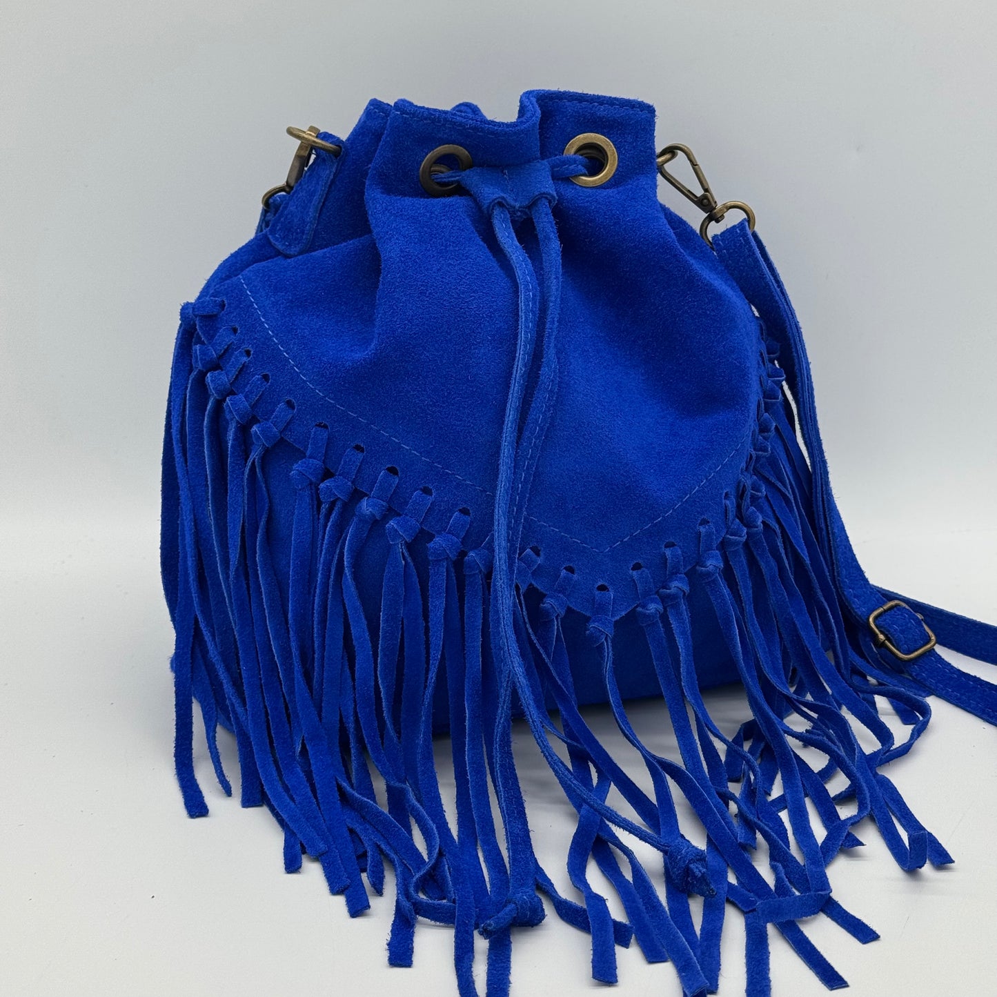 Suede Fringing Duffle Crossbody Bag