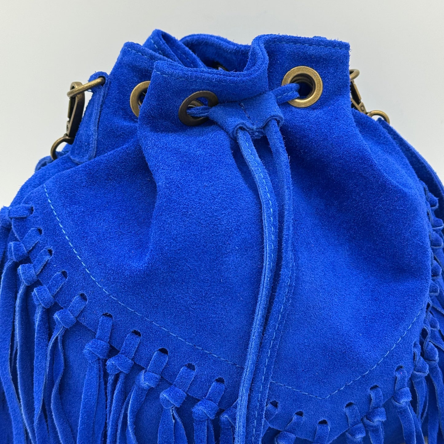 Suede Fringing Duffle Crossbody Bag