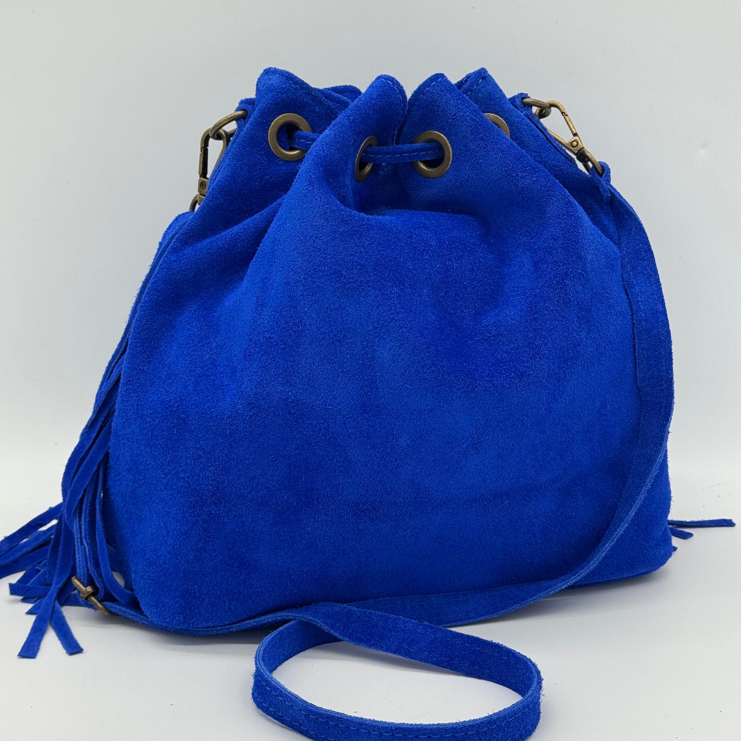 Suede Fringing Duffle Crossbody Bag