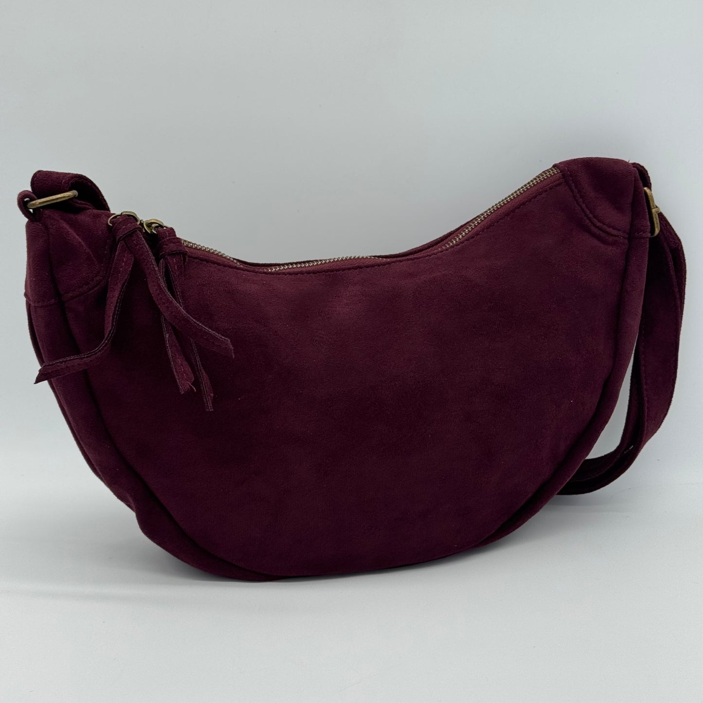 Faux Suede Half Moon Bag