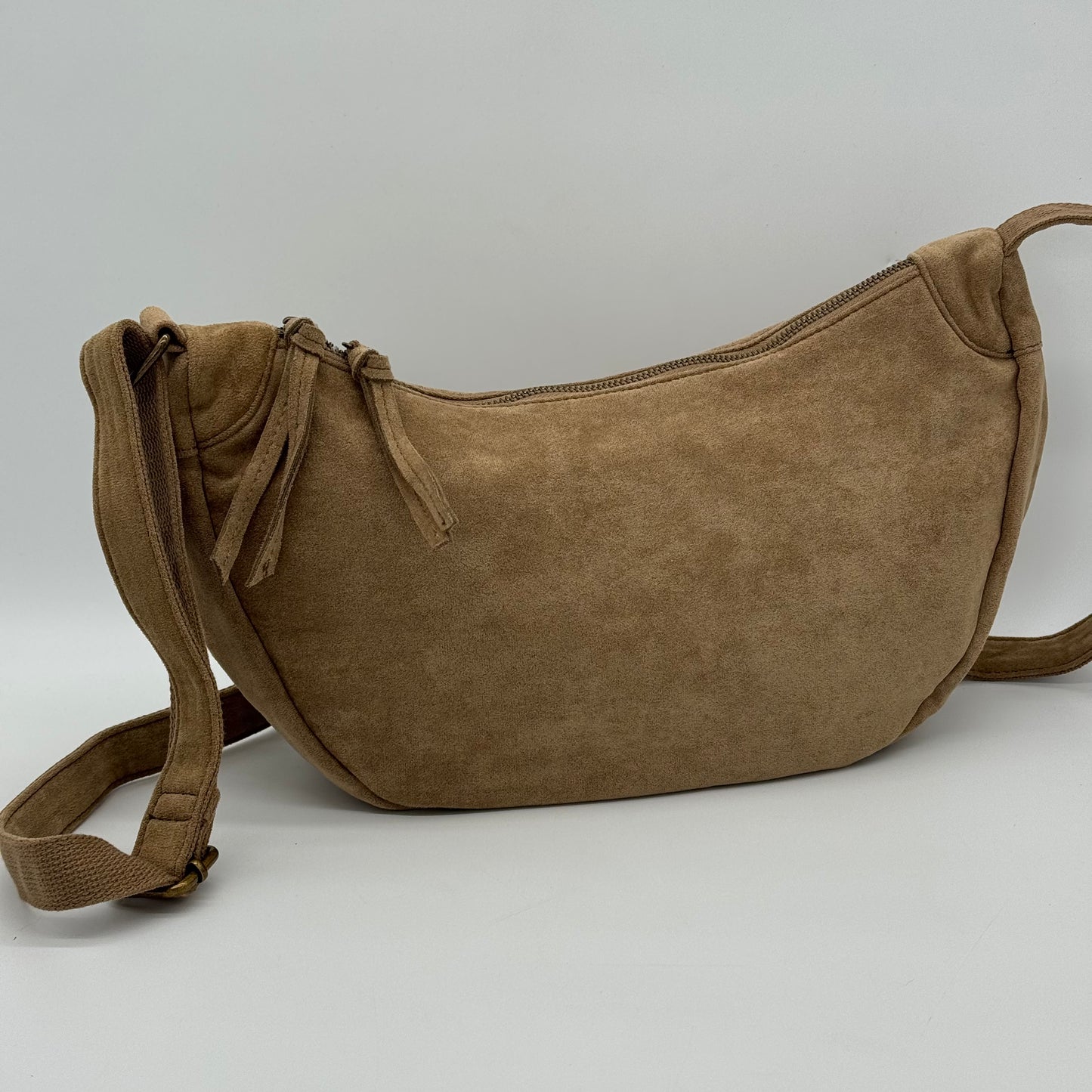 Faux Suede Half Moon Bag