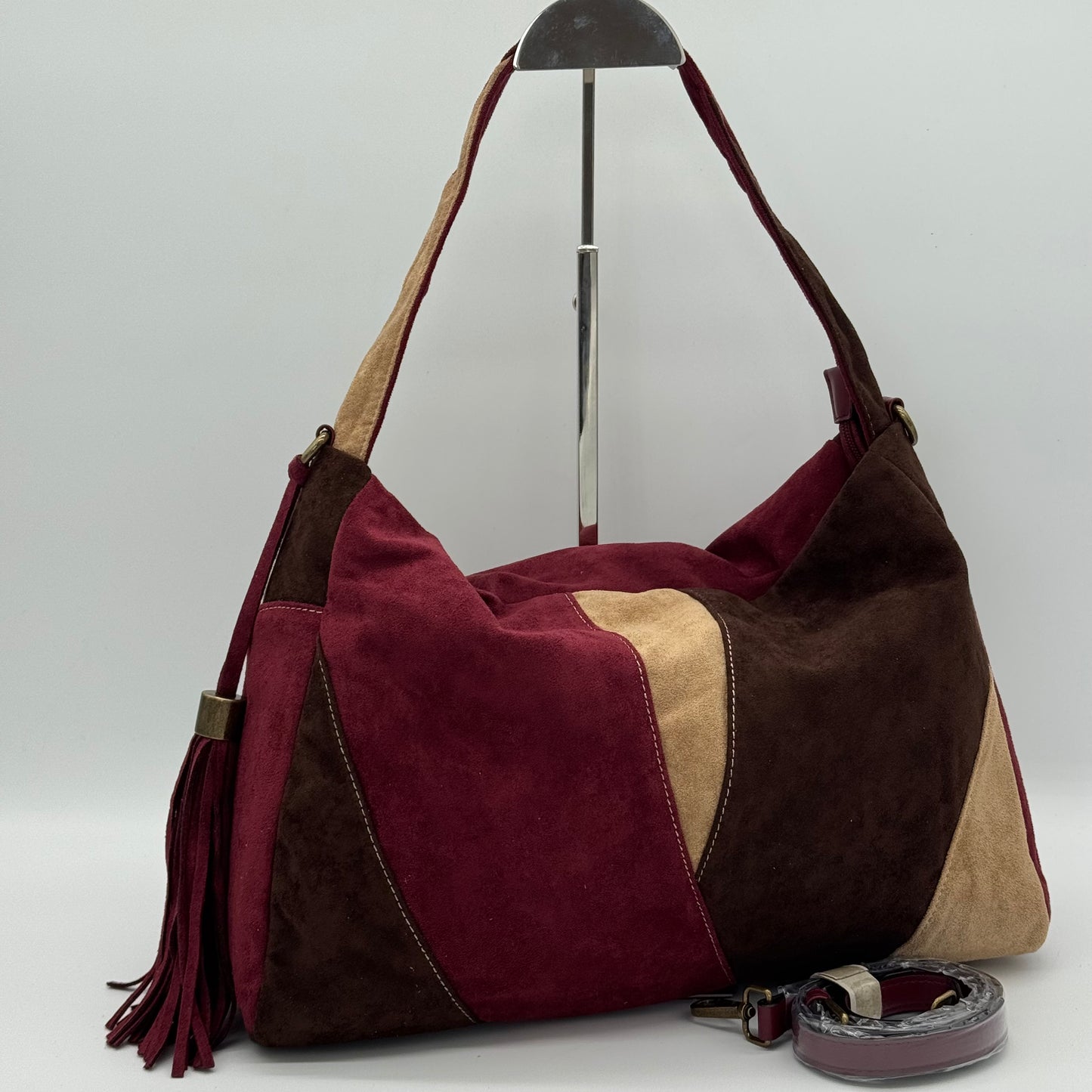 Faux Suede Patchwork Shoulder Bag