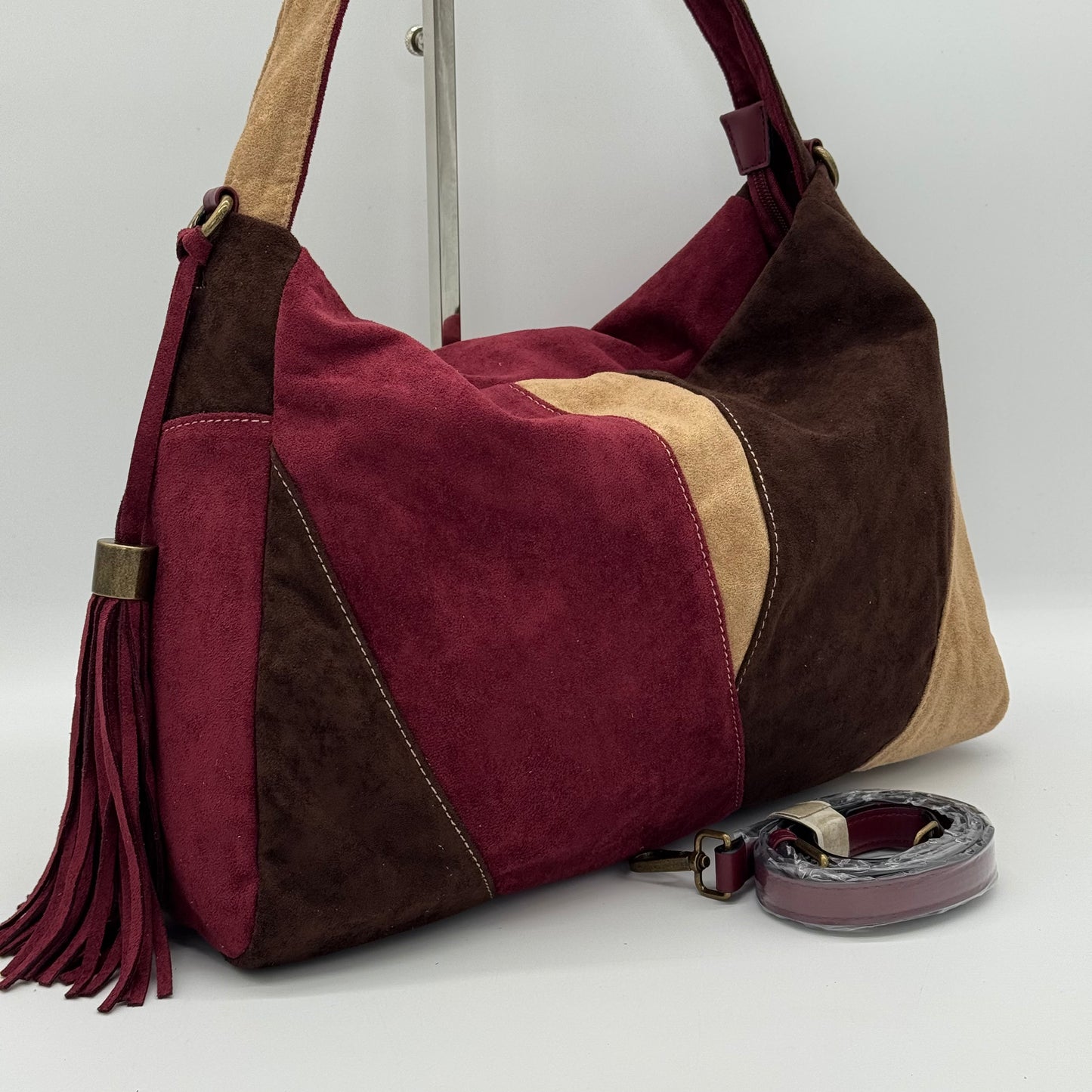 Faux Suede Patchwork Shoulder Bag