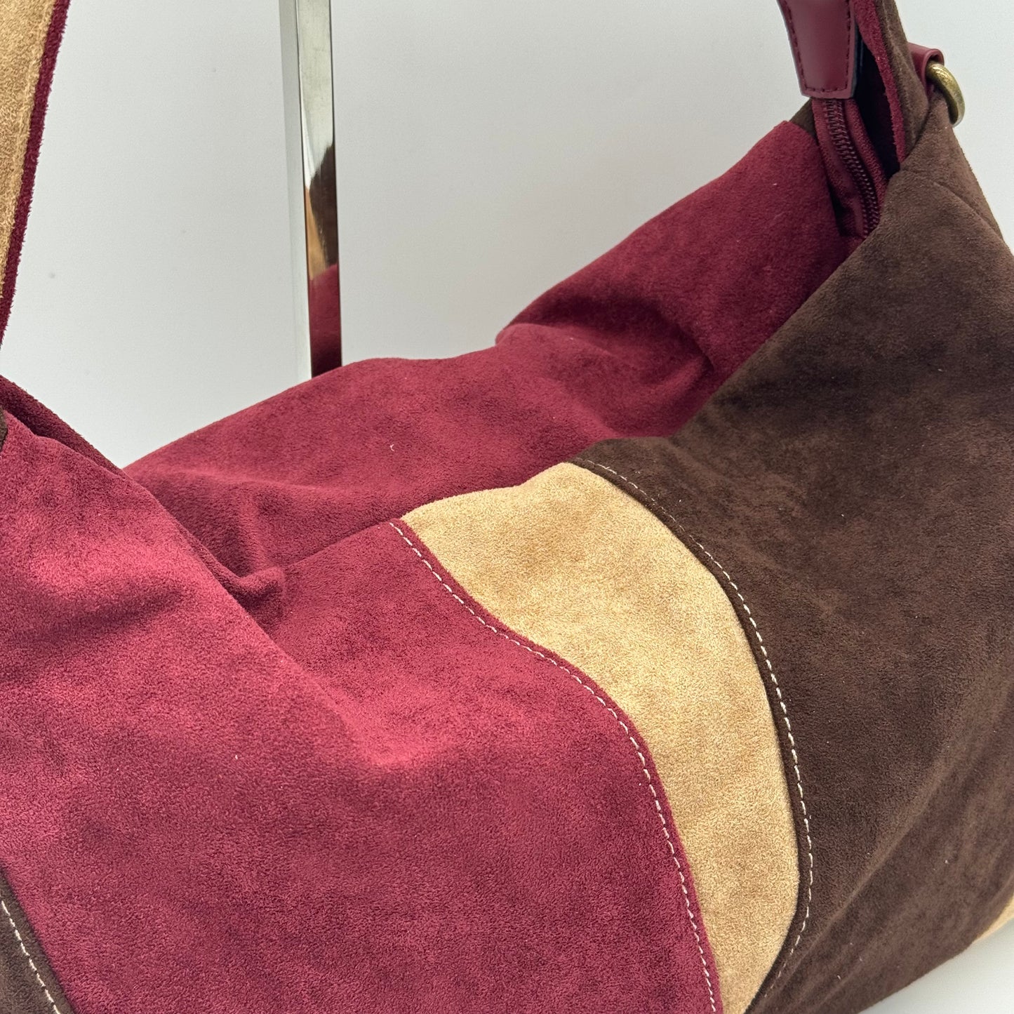 Faux Suede Patchwork Shoulder Bag