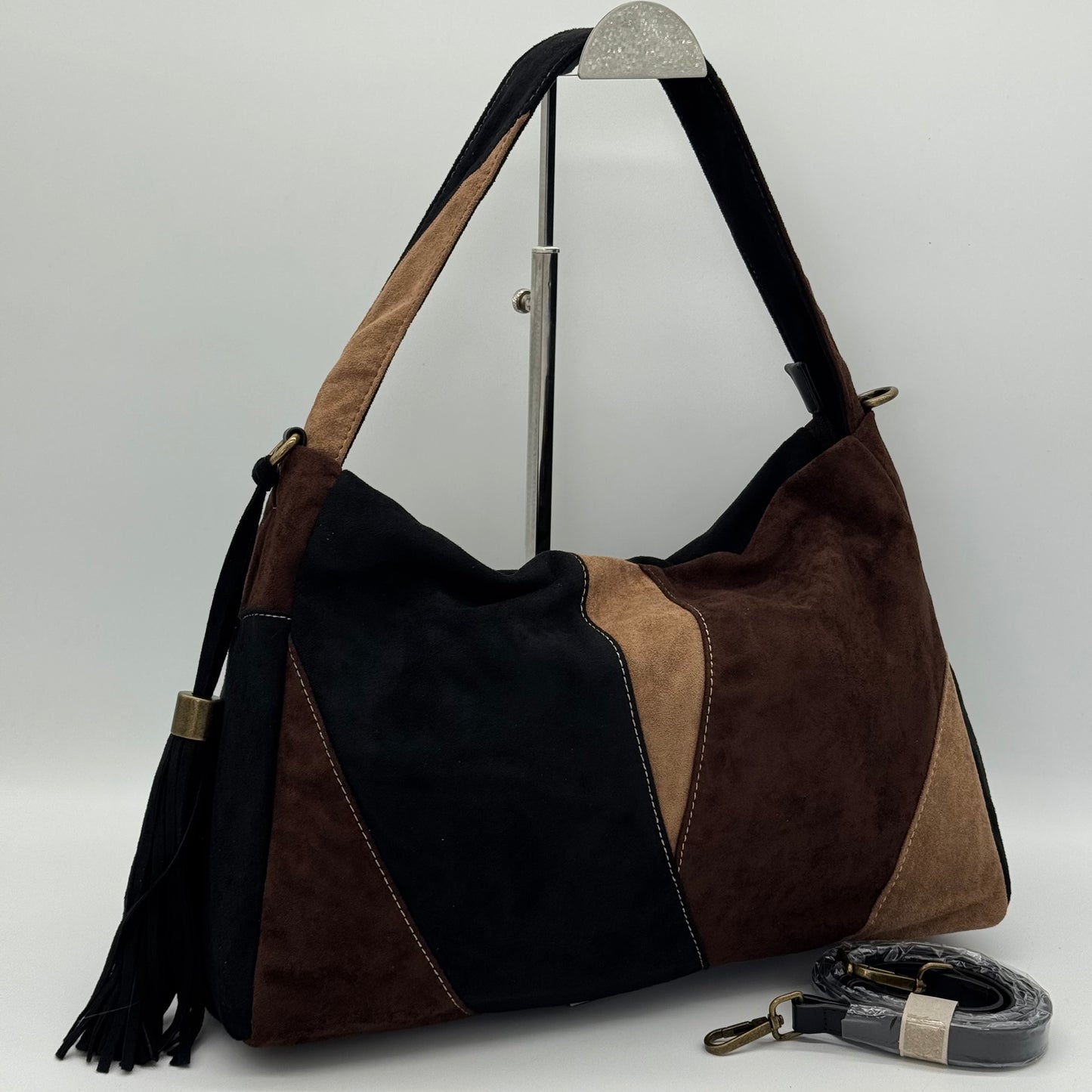 Faux Suede Patchwork Shoulder Bag