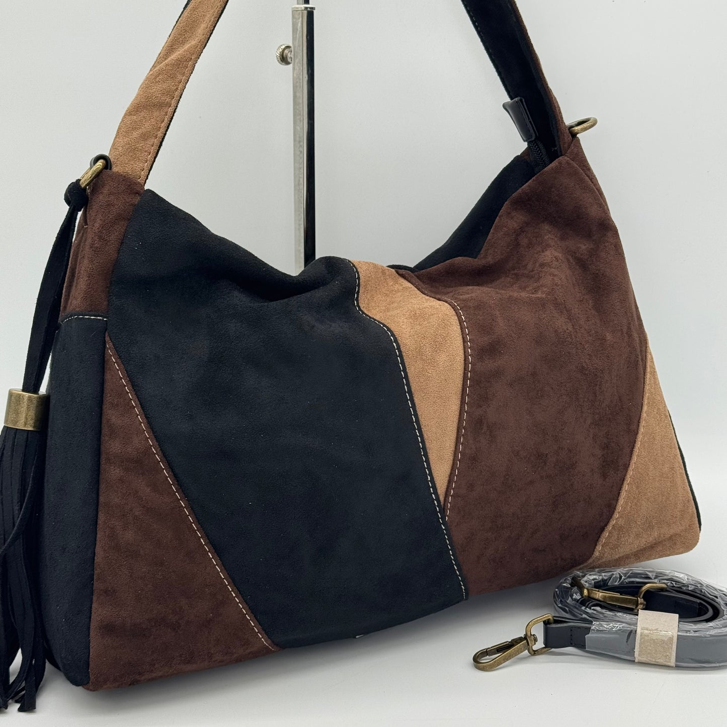 Faux Suede Patchwork Shoulder Bag