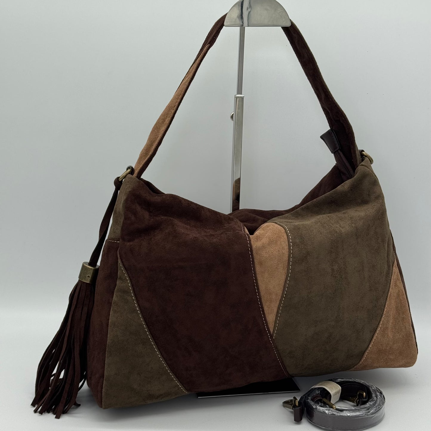 Faux Suede Patchwork Shoulder Bag