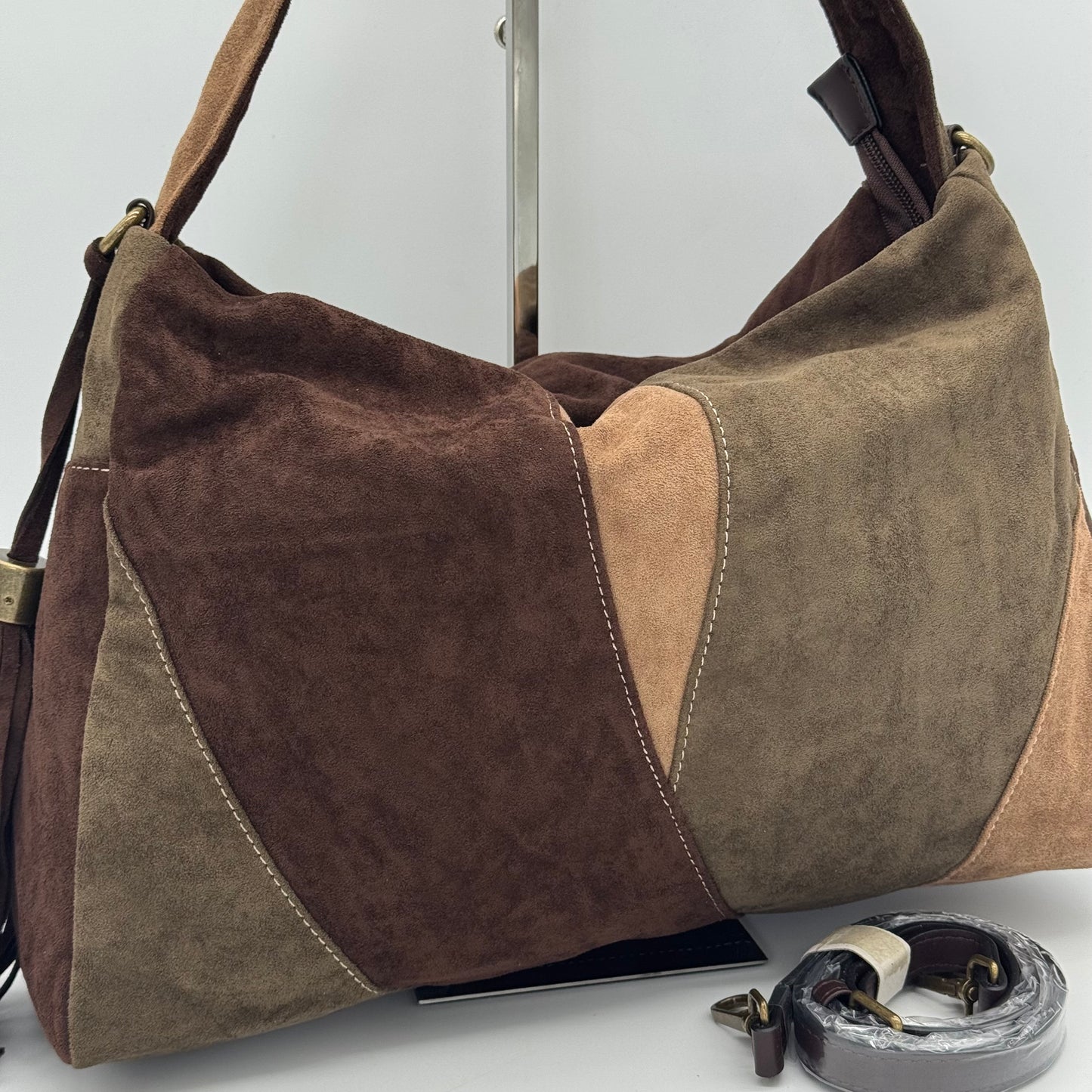 Faux Suede Patchwork Shoulder Bag